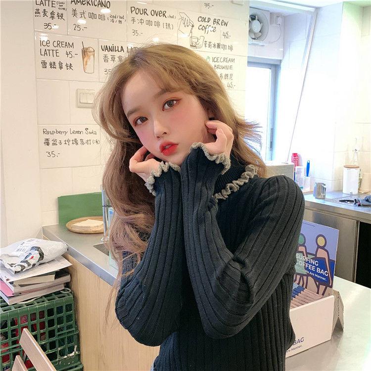 Pofulove color-blocking turtleneck women's autumn and winter wear thick warm long-sleeved sweaters