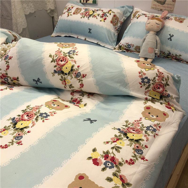 Four-piece Bed Linen Girl Heart Quilt Cover Quilt Bowknot Bedding Set Simple Princess Style