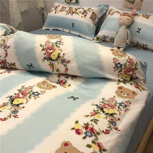 Four-piece Bed Linen Girl Heart Quilt Cover Quilt Bowknot Bedding Set Simple Princess Style