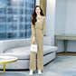 2PCS Women's Sweater Suit Spring Long Sleeve Pullover Sweater + Casual Wide Leg Pants Two Piece Set Ladies Waist Temperament Sports Suit