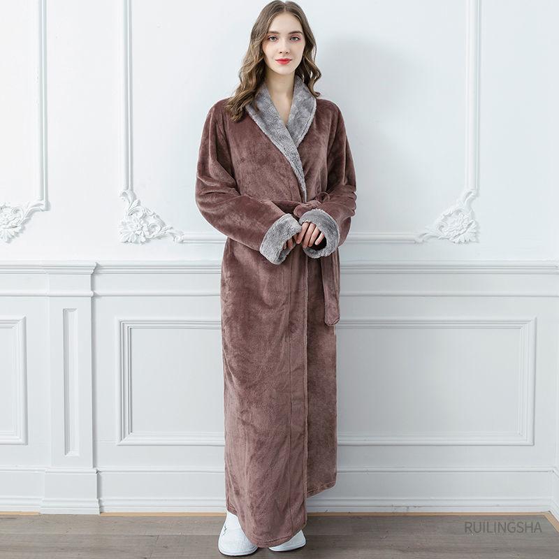 Nightgown Women Autumn and Winter Long Coral Fleece Thick Warm Flannel Bathrobe Zipper Pajamas Dress Age Reduction Cute Style