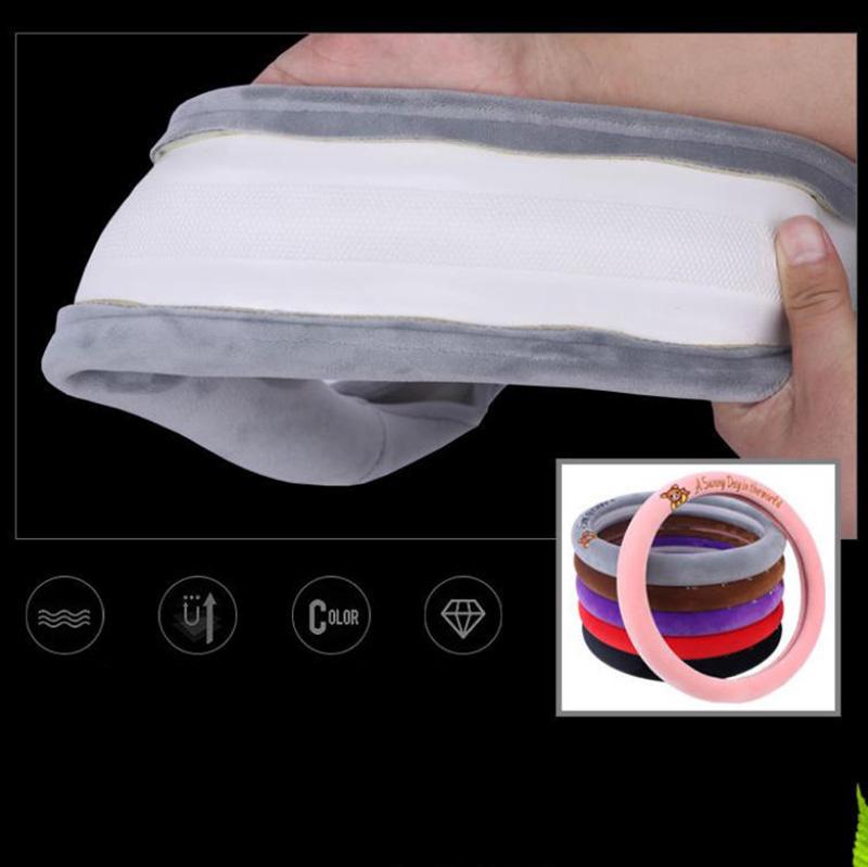 Fawn Embroidery Wool Steering Wheel Cover Set Hand Brake Cover Gearbox Handle Cover Winter Warm Car Interior