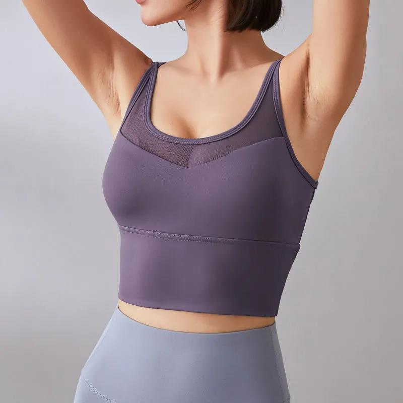 Women's Sports Bra Solid Color Sleeveless Halter Fitness Sling Anti-sliding Shock Outer Wear Yoga Bra