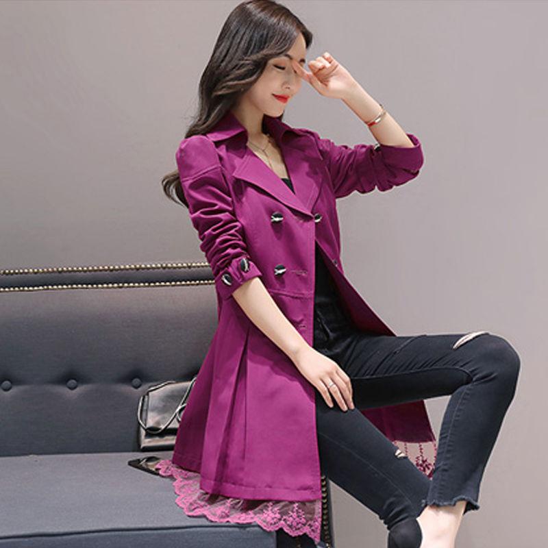 Spring and Autumn Windbreaker Mid-length Solid Color Slim-fitting Waist Large Size Slimming All-match Jacket Women
