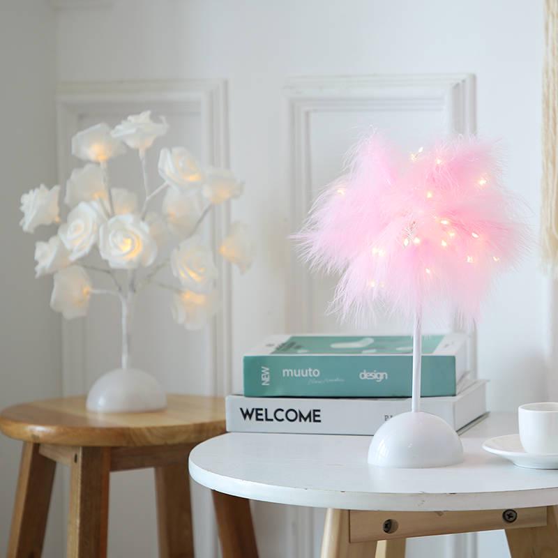 Feather acrylic battery operated Table Lamp for bedroom LED Bedside lamp Reading Room art deco lamp