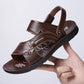 Men's Top Layer Leather Sandals Leather Summer Breathable Sandals Non-slip Men's Beach Shoes