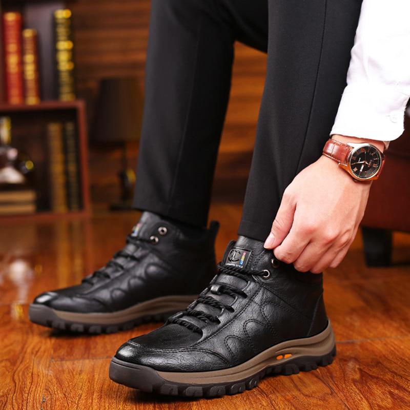Outdoor Men's Leather Boots Wool Leather Thick Composite Sole Winter Shoes Men's Cowhide Designer Outdoor Men's Ankle Boots
