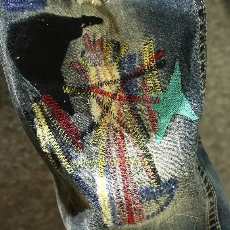 Men's Ripped Jeans Spring, Summer and Autumn Thin Section Trend Wild Embroidery Trousers Slim Pants