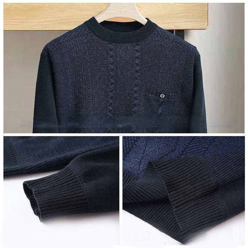 Sweater Men Plus Velvet Thick Winter Round Neck Sweater Middle-aged Men's Warm Bottoming Shirt