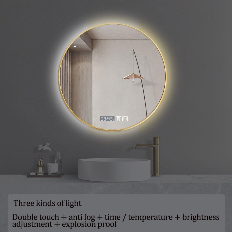 Smart Bath Mirrors No Need To Punch LED Aluminum Frame Round Bathroom Mirror Wall Mounted Mirror with Light
