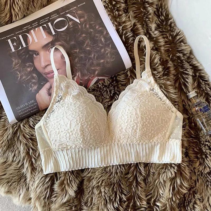 French Thin Sexy Lace No Steel Ring Triangle Cup Collection Breast Beautiful Back Ladies Underwear Bra