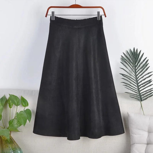 Suede Skirt Autumn and Winter Women All-match High Waist Mid-length Retro A-line Skirt Large Swing Umbrella Skirt