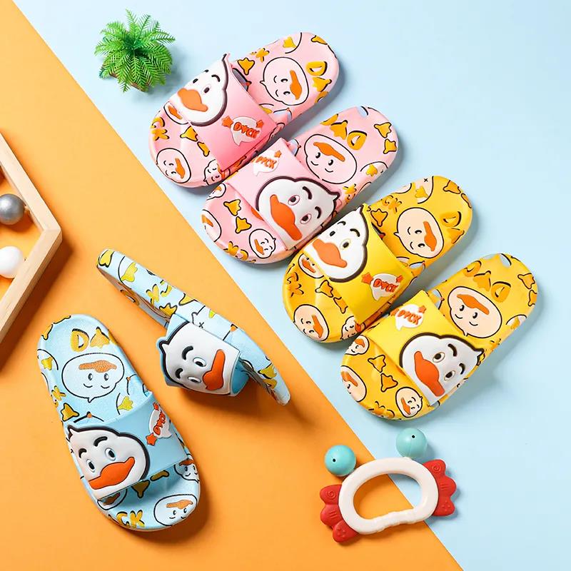 Kids Slippers Summer Boys Girls Soft Sole Flat Anti-slip Slippers Household Shower Casual Versatile Cartoon Duck Beach Slippers