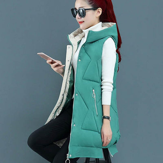 Autumn and Winter Cotton Waistcoat Women Mid-length Down Cotton Waistcoat Women Wild Thick Waistcoat Jacket Women