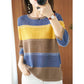 Thin Knit Sweater Half Sleeve Loose Striped Knitted Sweater Hollow Round Neck Pullover Sweater