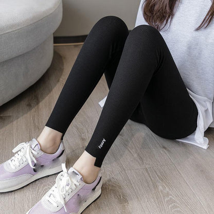 Spring and Autumn Thin Threaded Leggings Women's Long Trousers Are Thin Outer Wear Elastic High Waist Stretch Leggings Yoga Pants