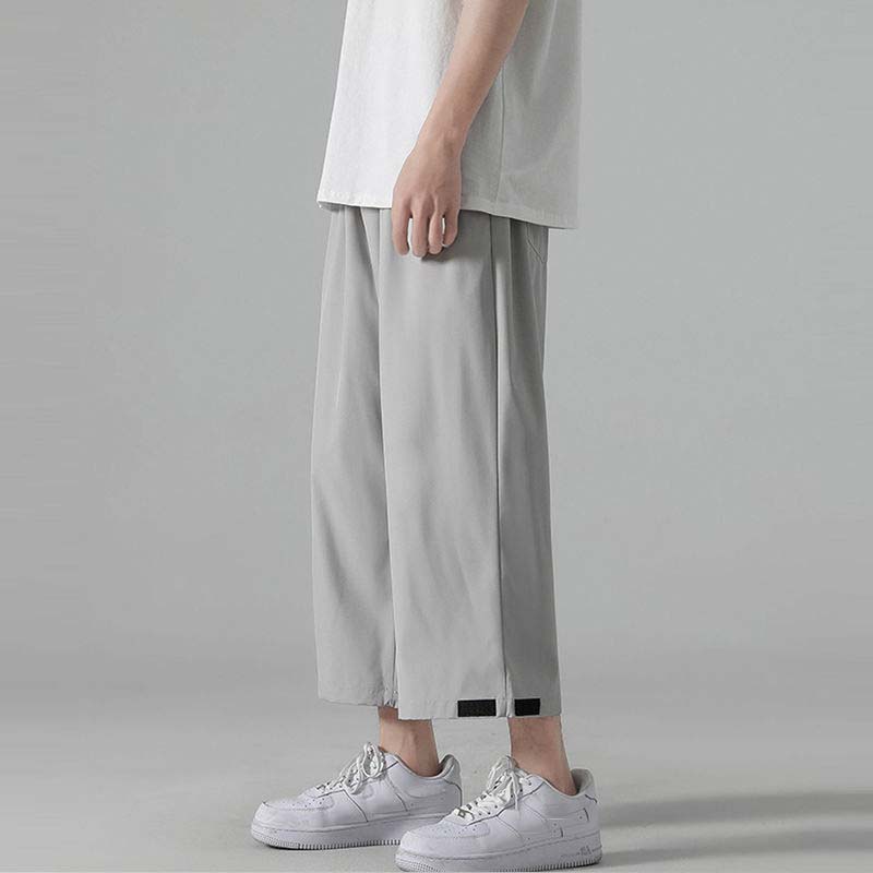 Men's Pants All-match Summer Loose Wide-leg Straight Sports Eight-point Ice Silk Casual Pants