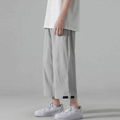Men's Pants All-match Summer Loose Wide-leg Straight Sports Eight-point Ice Silk Casual Pants