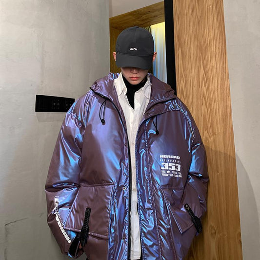 Shiny Cotton Jacket Men's Hooded Hong Kong Style Jacket Korean Version of The Trend of All-match Warm Jacket Winter Loose Casual Padded Jacket
