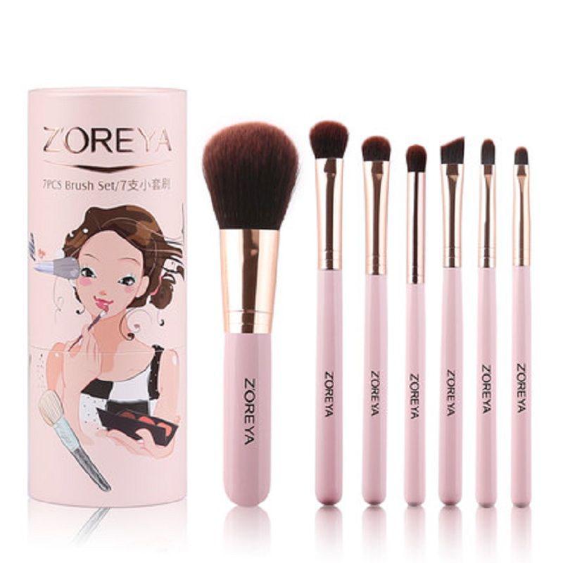 1set pink 7Pc/set Mini Makeup brush Set cosmetics kit make up brush Kit with Iron Metal box