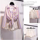 Fashion Women Fake Two-piece Striped Shirt and Hole Denim Shorts Two-piece High-waist Shorts Set Summer