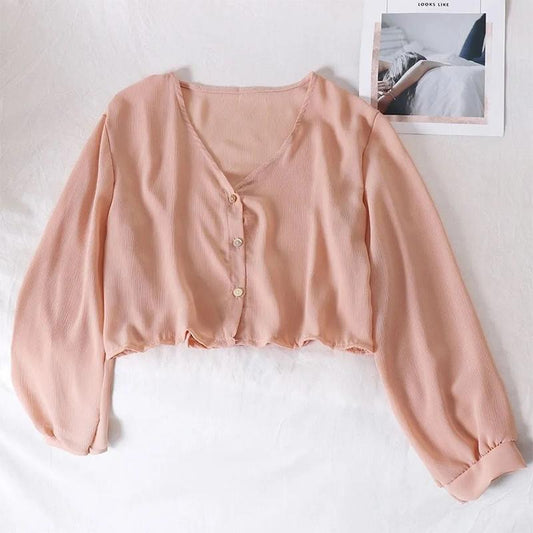 Short Cardigan Sun Protection Clothing Women's Chiffon Outer Jacket Thin Retro Sun Protection Shirt Top Summer New