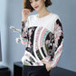 Ethnic Style Plus Size Printed Wool Sweater Ladies Thin Knit Bottoming Sweater O-neck Short Cashmere Sweater Jumper