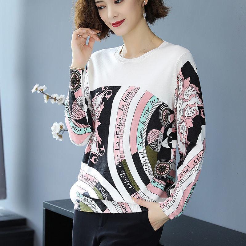Ethnic Style Plus Size Printed Wool Sweater Ladies Thin Knit Bottoming Sweater O-neck Short Cashmere Sweater Jumper