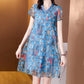 Summer Loose Mid-length Knitted Net Yarn Large Size Slimming Printed Fashion Dress Women