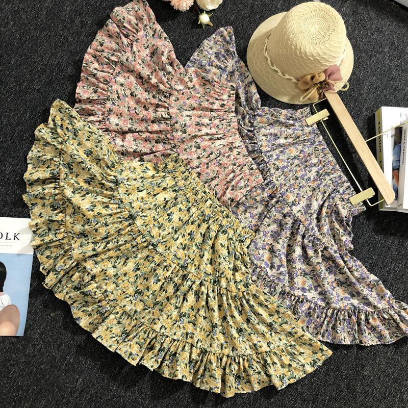 Female Simple Elastic Waist Short Vintage Holiday Skirt Slim Elegant Streetwear Floral Print A-line Miniskirt