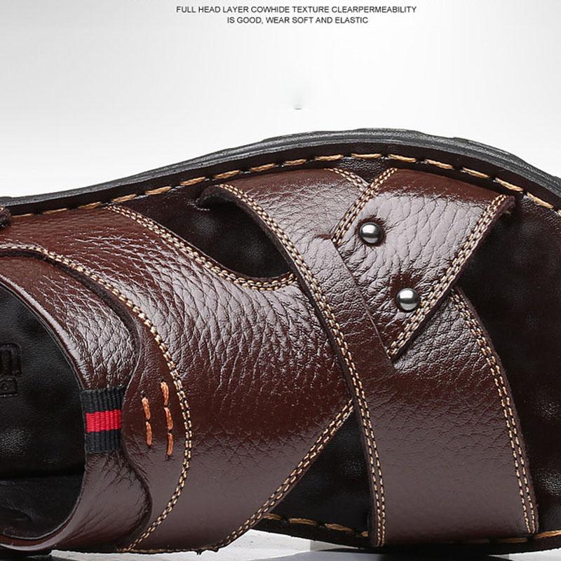 Men Leather Sandals Summer Classic Peep Toe Slippers Soft Sandals Men Roman Comfortable Outdoor Walking Footwear