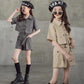 Girls Personality Suit Fashion Trend Heavy Tooling Short-sleeved Two-piece Suit Western Style Parent-child Summer