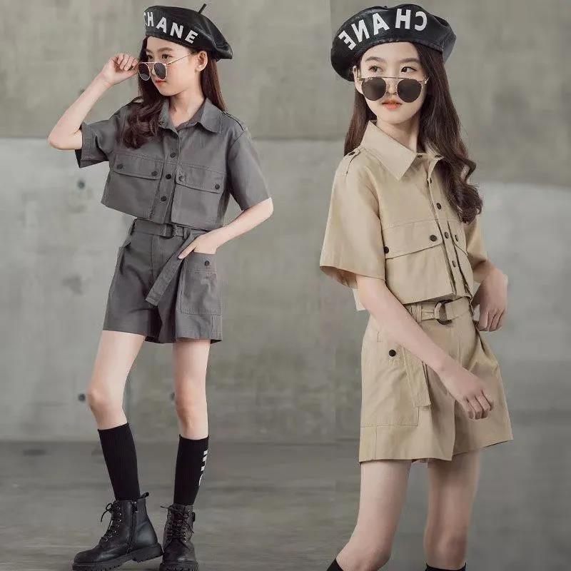 Girls Personality Suit Fashion Trend Heavy Tooling Short-sleeved Two-piece Suit Western Style Parent-child Summer