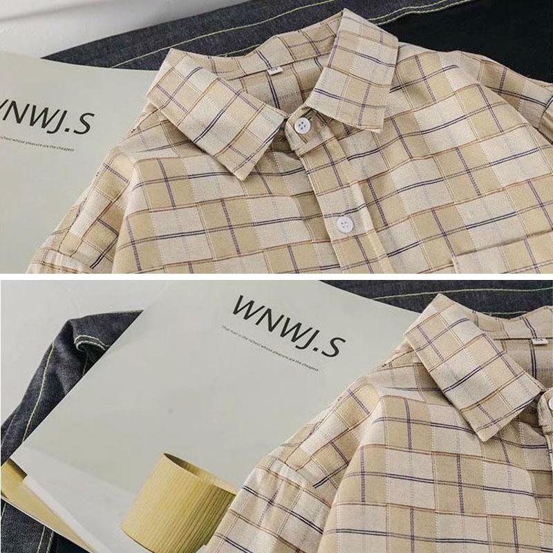 Plus Size Shirt Men T-shirts Button Up Overshirt Plaid Tees Stretch Undies Male Clothing Casual Long Sleeves Cardigan