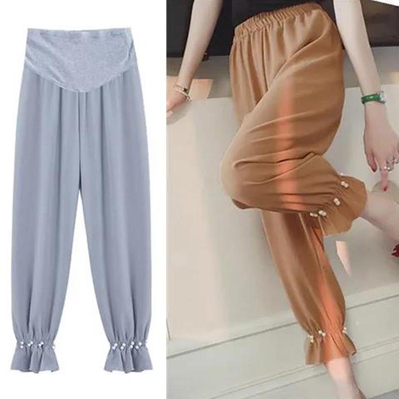 Maternity Pants Adjustable Belly Lift Pants Summer Chiffon Casual Pants Loose Fashion Pants for Pregnant Women