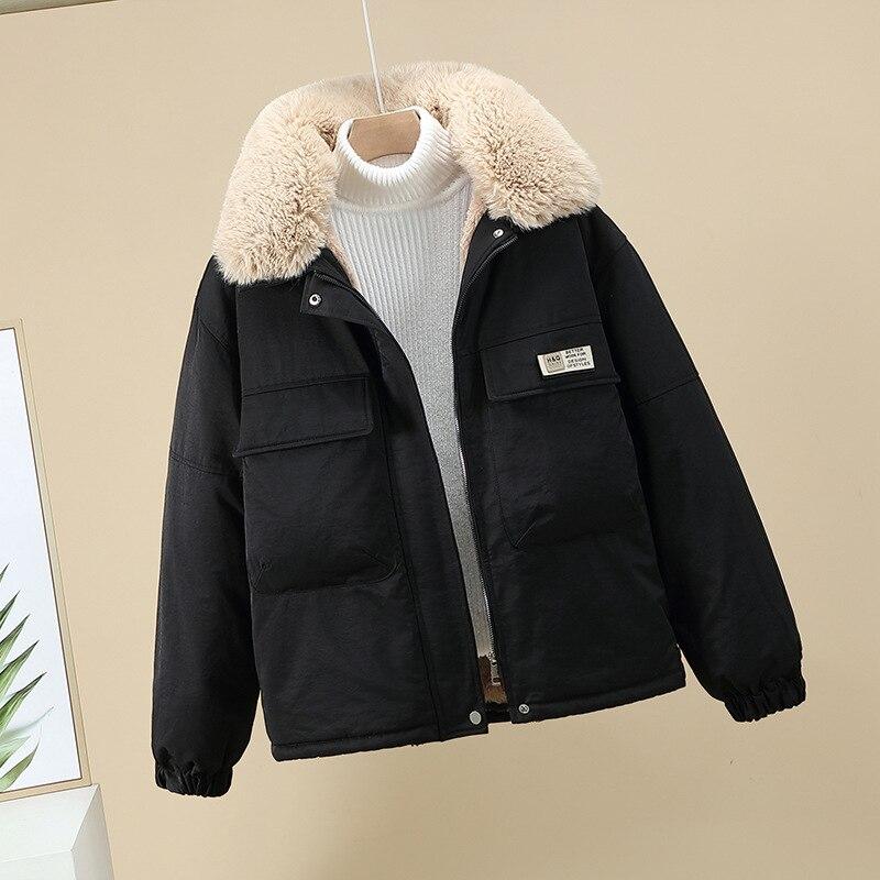 Women Autumn Winter Short Wide Lapel Fur Liner Windproof Coat Puffer Jacket Cotton Padded Parkas Warm Outwear 6 Colour