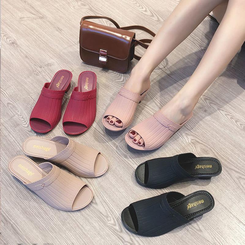 Summer Fashion Fish Mouth Slope with Half Slippers Women Summer Wear All-match Thick Heel Korean Slippers Women