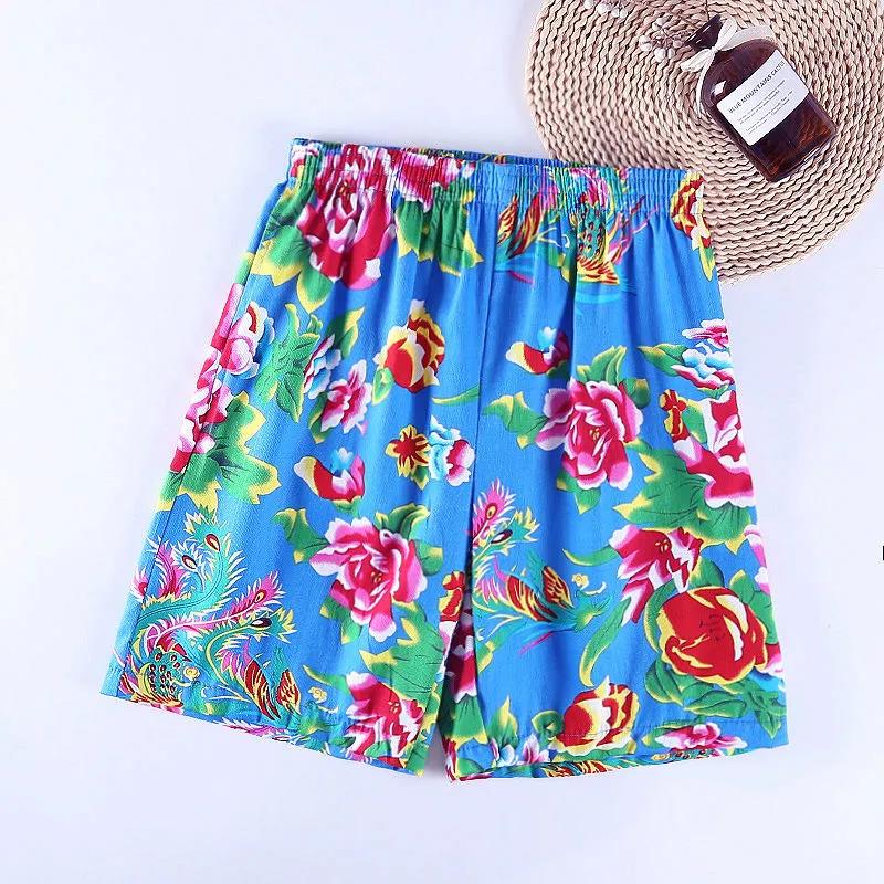 Summer Men's Large Print Thin Loose Casual Shorts Cotton Wide Leg Lovers Shorts