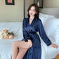 Women's Autumn and Winter Solid Color Ice Silk Bathrobe Robe Large Size Long-sleeved Pajamas Robes High Quality Home Wear Bandaged Belt Dress