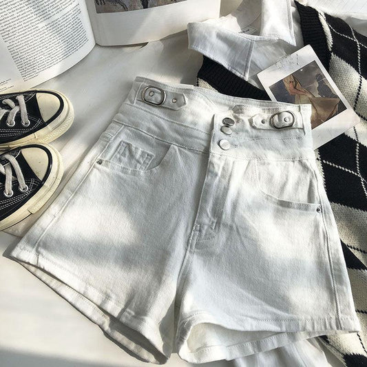 Women's Summer High Waist Single Breasted All-match Large Size Denim Straight Pants