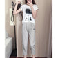 Suit Women Summer Wild Loose Short-sleeved T-shirt + Seven-point Casual Pants Two-piece Casual Suit Women's Home Service Sports Suit