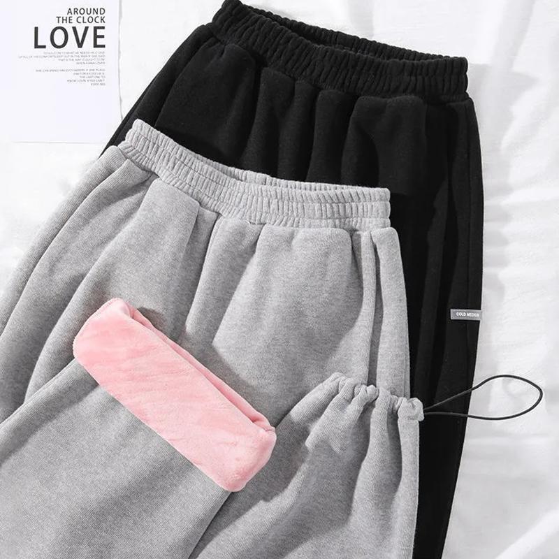 Autumn and Winter Plus Velvet Thick Sports Pants Women's Loose and Thin Wide-leg Straight Pants Gray Leggings Outer Wear Casual Sweatpants