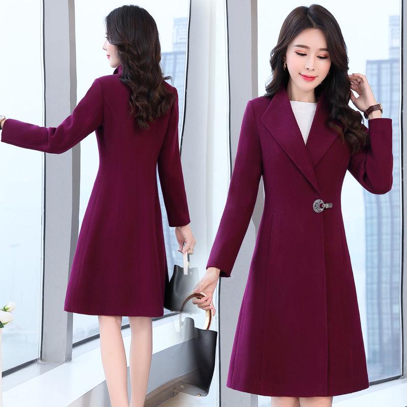 Women Wool Outwear Winter Wool Coat Long Sleeve Turn-Down Collar Blends Jacket Lady Overcoats