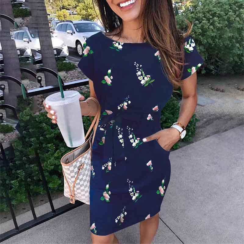 Dress Women's Fashion Temperament Geometric Print Dress Commuter Short Sleeves