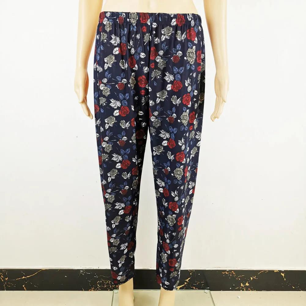 Women's Spring Summer Large Size Loose Long Pants Female Printing Elastic Waist Casual Trousers