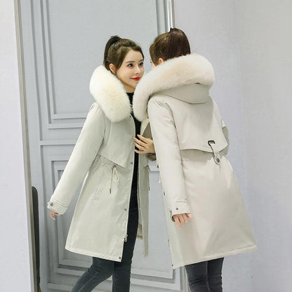 Pai Overcome The Padded Coat Women's Mid-length Plus Size Thick Warmth-keeping Slim-fitting Cotton-padded Jacket Plus Velvet Windshield Cotton Jacket