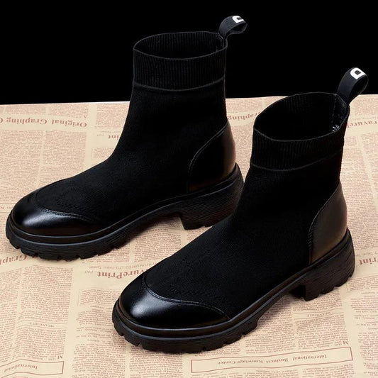 Women's Thick Heel Women's Boots Winter Mom All-match Flat Chelsea Boots High-quality Soft Leather Short Boots