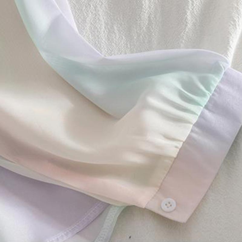 Mid-length Chiffon Shirt Rainbow Color Buttoned Shirt Age Reduction Sweet Summer Dress Gentle and Versatile Korean Sunscreen Shirt