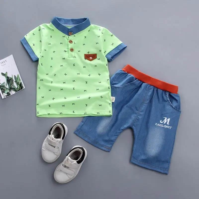 Children's Suit Boys Summer Breathable Light Thin Short Sleeve + Jeans Two-piece Korean Version Casual Cute Two-piece