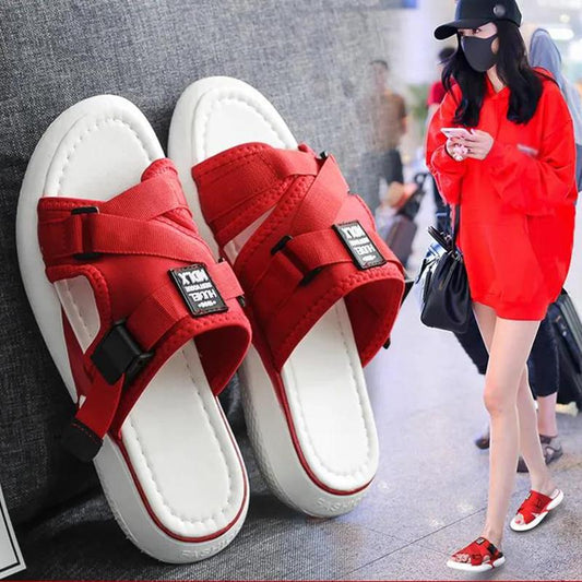 Non-slip Fashion Women's Sandals and Slippers Summer Wear Students Korean Wild Net Red Thick-soled Slippers